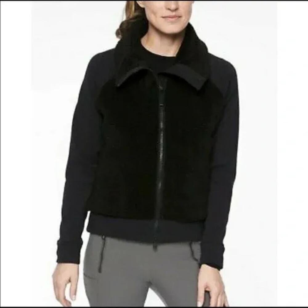 Athleta Women's Black Contrast Sherpa Full Zip Fleece Lined Jacket Size S